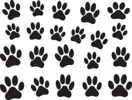 Paw Prints icon set illustration. Twelve Black Paw Prints Animal Tracks, Pet Icons, Graphic Design vector
