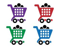 Shopping cart icon set isolated white background. Shopping basket icon collection. Shopping cart line and flat icon. vector