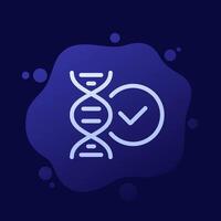 dna icon with a check mark, line vector