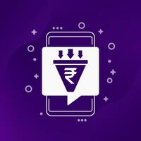 sales funnel icon with indian rupee and smart phone vector