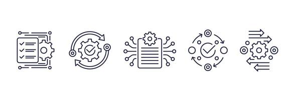 project management, operations line icons vector
