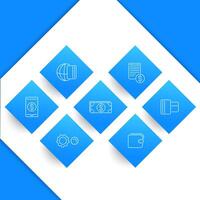 Payment methods, types, line icons on rhombic shapes vector