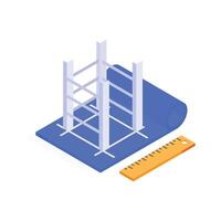 A blueprint design with scaffolding and a measurement scale vector