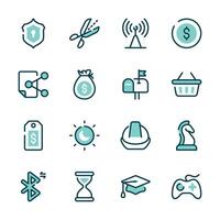 A set of simple icons representing various business and technology concepts vector
