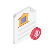 A document with a house symbol, representing property deeds or legal papers vector
