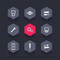 settings, configuration, preferences, hexagon icons set, illustration vector