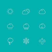 Weather line icons, sunny, cloudy day, rain, hail, snow, wind, isolated set, illustration vector