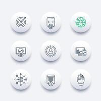 seo line round modern icons, search engine optimization, internet marketing, web page indexing vector