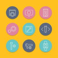 settings, tools, service line round flat icons, illustration vector