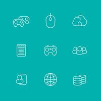 videogames, cooperative, multiplayer, console gaming, line icons, isolated set, illustration vector