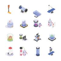 This set of isometric icons depicts futuristic medical and technological advancements vector
