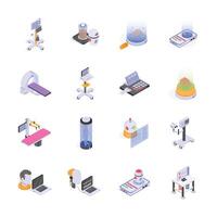 This set of isometric icons depicts various futuristic medical devices and technologies vector