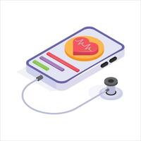 Mobile health tracker featuring AI heart monitoring and stethoscope vector