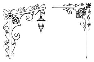 two ornate brackets with flowers and a lamp vector