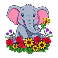 independence day background with flower set decorative elephant vector