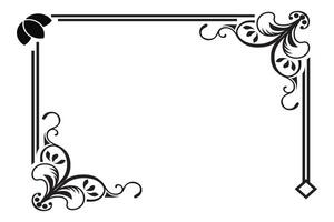 a black and white square frame with a flower and leaves vector