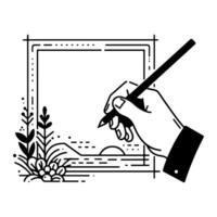 a hand holding a pencil and drawing a frame vector
