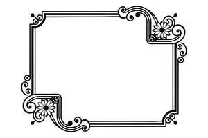 a black and white drawing of a square frame with flowers vector