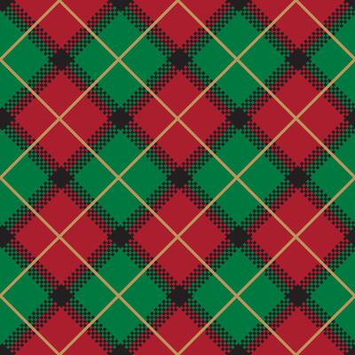 Seamless Green Red Gold Gingham Plaid Tartan Pattern