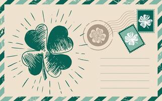 Postcard, mail, hand drawn illustration. Clover set. Patrick's day. vector