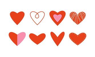 Collection of 8 red hearts in different shapes vector