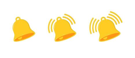Ringing bell icon set in flat design. Notification reminder, notice sign symbol vector