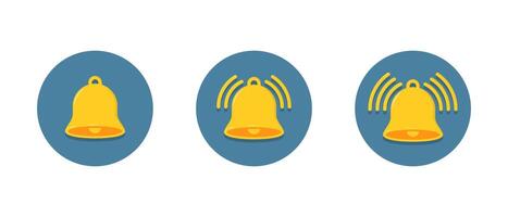 Bell flat icon set with shadow. Notification reminder, notice sign symbol vector