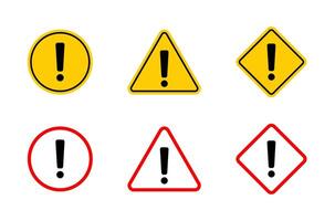 Alert warning sign icon set in flat design. Attention, danger symbol vector