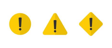 Warning sign icon set in flat design. Attention, danger symbol vector
