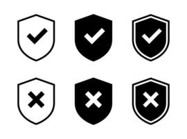 Shield with check and cross mark icon set. Safe and unsafe sign symbol vector