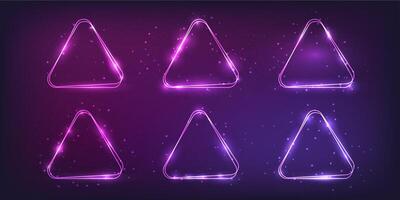 Neon double rounded triangle frame with shining effects vector