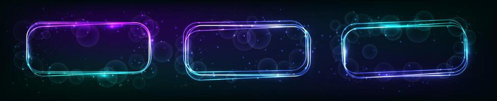 Neon rounded rectangular frame with shining effects and sparkles vector