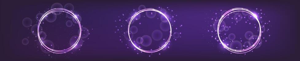 Neon round frame with shining effects and sparkles vector