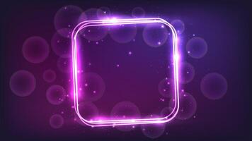 Neon rounded square frame with shining effects vector