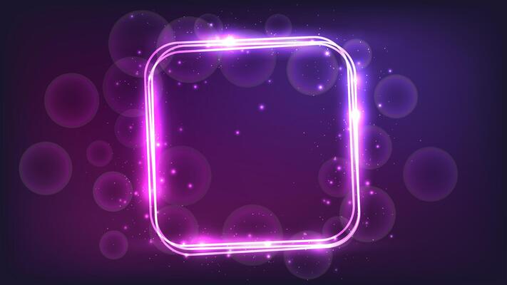 Neon rounded square frame with shining effects