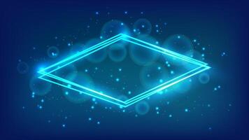 Neon rhombus frame with shining effects and sparkles vector