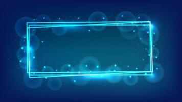 Neon rectangular frame with shining effects and sparkles vector