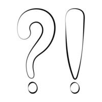 Hand drawn black exclamation and question marks in doodle style isolated on white background. infographic, punctuation mark. vector