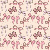 Cute Coquette ribbon bow seamless pattern doodle hand drawn isolated on background vector