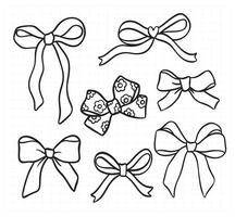 Set of Coquette Ribbon Bow Bold line outline Doodle Hand Drawn vector