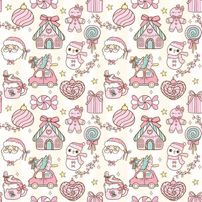 Cute Pastel Coquette Christmas seamless pattern Decorative Snow Globe doodle hand drawn isolated on background