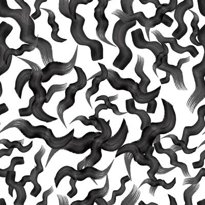 Seamless pattern with black wavy grunge brush strokes