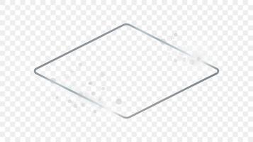 Silver glowing rounded rhombus shape frame with sparkles vector