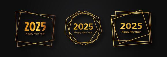2025 Happy New Year gold geometric polygonal background vector