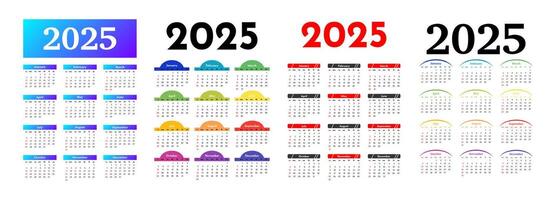 Set of calendars for 2025 isolated on a white background vector