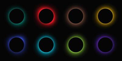 Set of circle illuminate light frames with color gradient vector