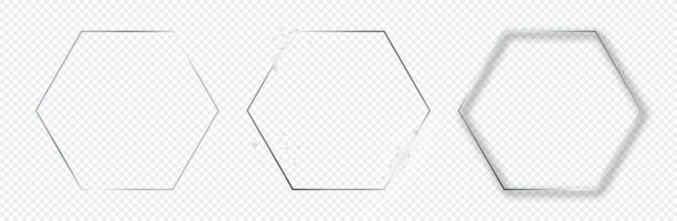 Silver glowing hexagon frame vector