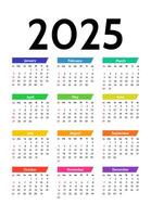 Calendar for 2025 isolated on a white background vector
