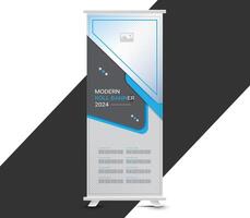 Modernblue geometric roll up banner template design vector
