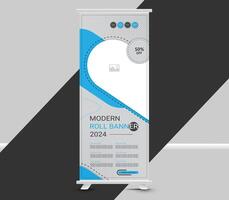 Modern blue and white geometric abstract roll up banner template design vector